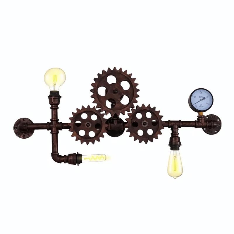 Industrial Design Valve Pipe Gauge Gear Metal Wall Light with 3xE27 Fitting