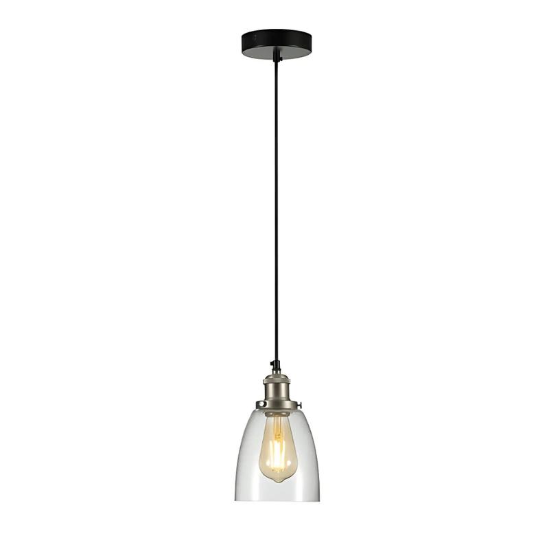 Hoxton Silver Metal Clear Glass Cone Dome Pendant Ceiling Light