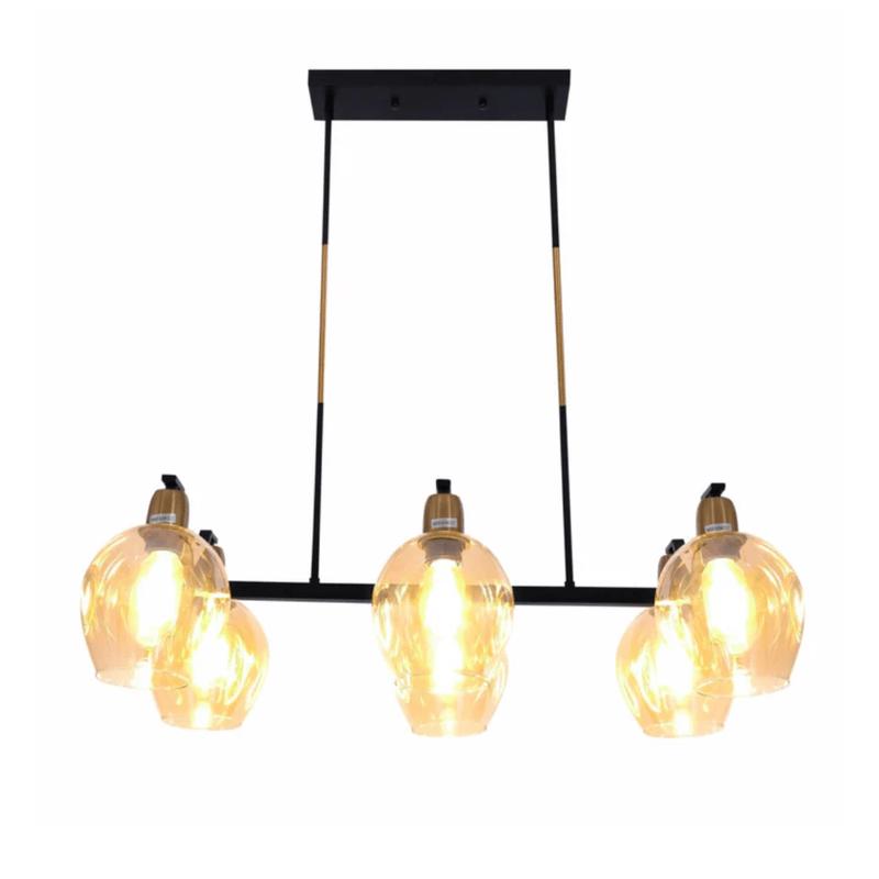 Amber Cone Glass Black Gold Metal Body Island Chandelier Ceiling Light – 40W