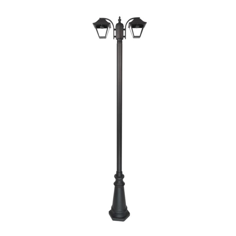 Cottage Style Matt Black Clear Glass 2 X E27 Post Top Lamp – 2 X 60W